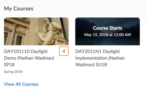 My Courses widget with courses displayed with tiles