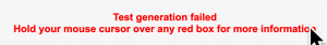Error message stating that test generation has failed