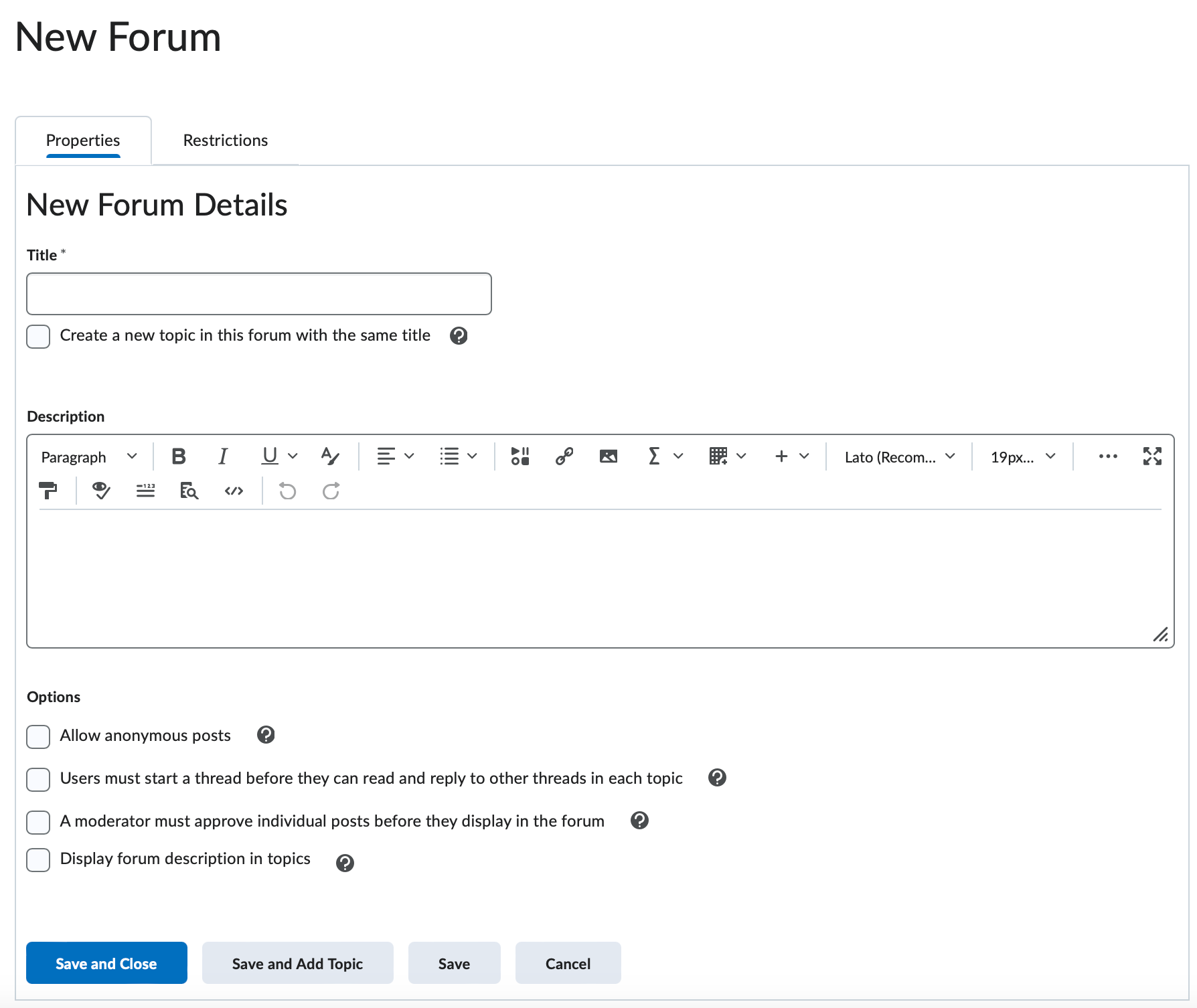 Add a new discussion forum – PPSC eLearning Knowledge Base & Support