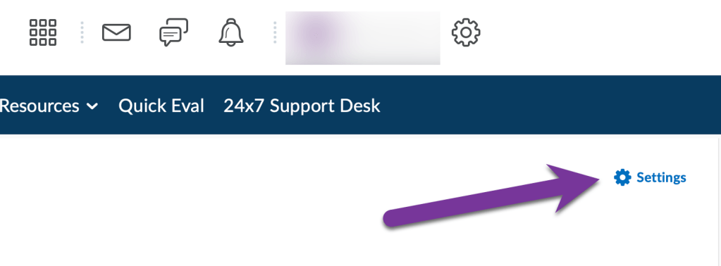 settings link highlighted