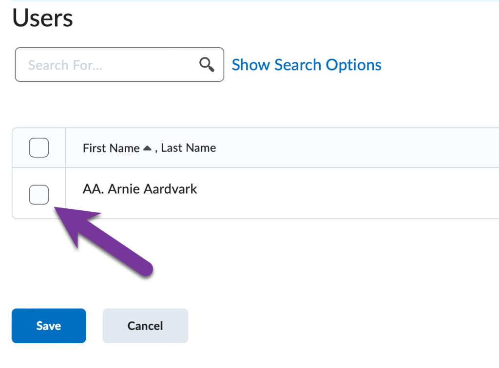 checkbox next to Arnie and save button