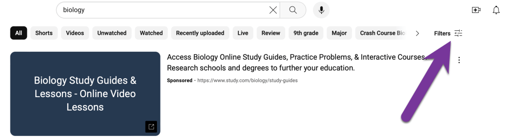 screenshot of filter link