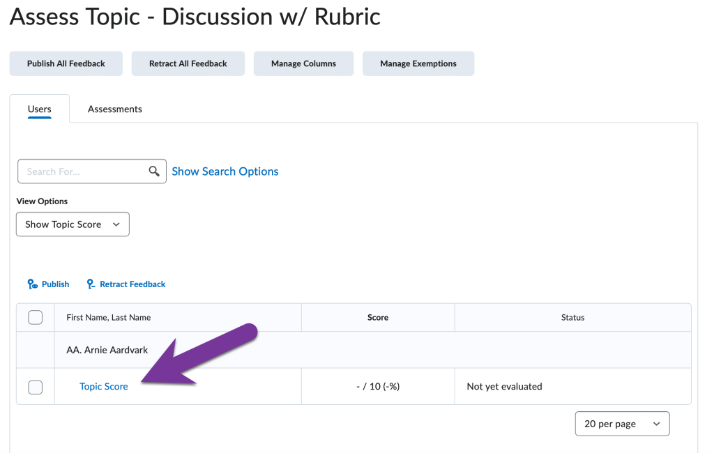 topic score link on a discussion post
