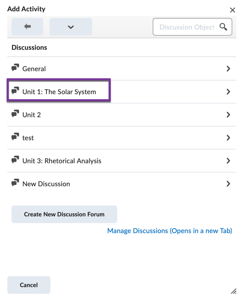 add activity menu is showing all discussion topics in the course