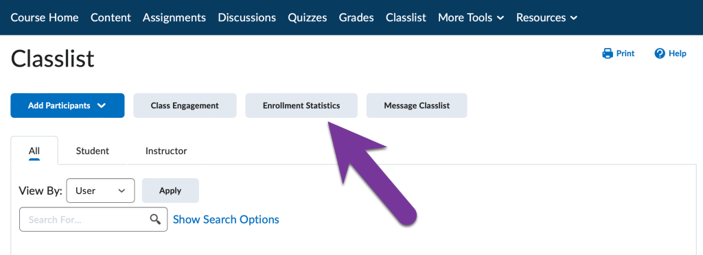 screenshot of enrollment statistics button