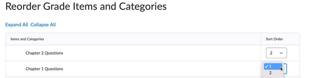 screenshot of sort order dropdown menus