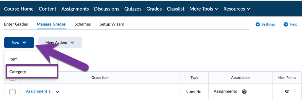 screenshot of new button clicked with category highlighted.