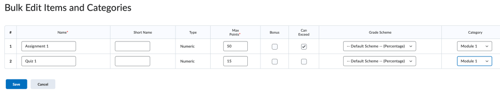 screenshot of bulk edit screen