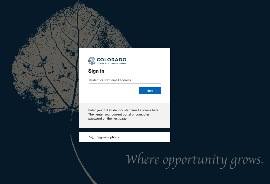 screenshot of CCCS single sign on screen