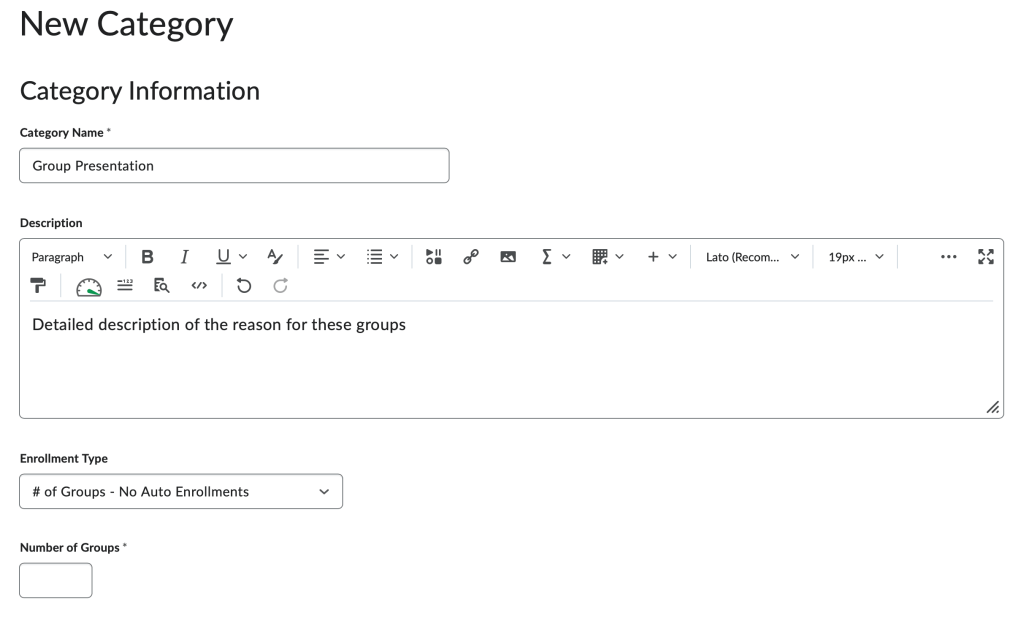 screenshot of new category fields.
