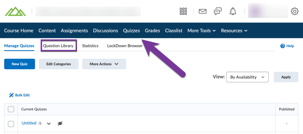 screenshot showing question library tab