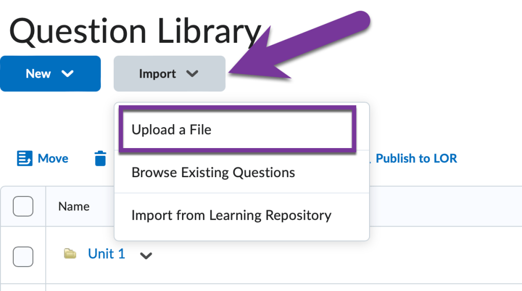 screenshot of import menu with upload a file highlighted.