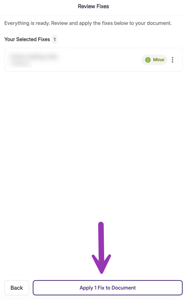 screenshot of apply fix to document button.