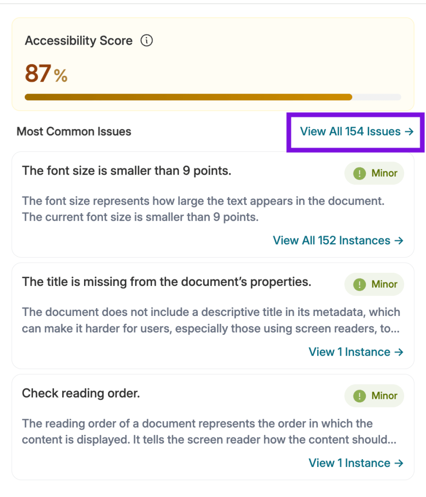 screenshot of view all issues button