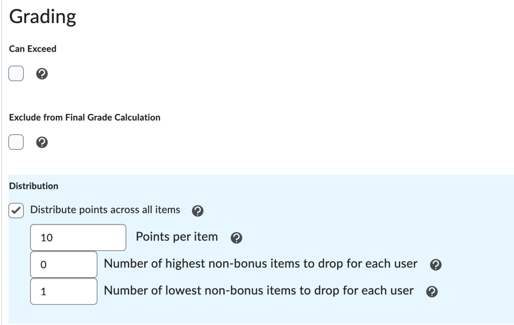 screenshot of grade distribution options for Points gradebook
