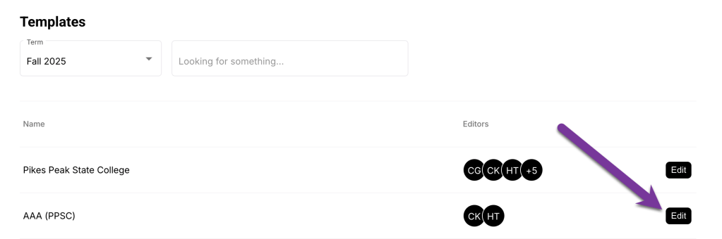screenshot showing edit button on syllabus template screen