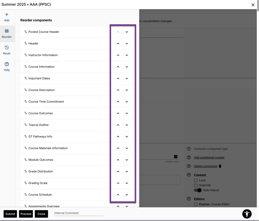 screenshot showing up and down arrow buttons