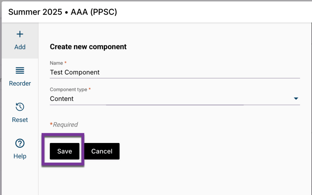 screenshot of Save button