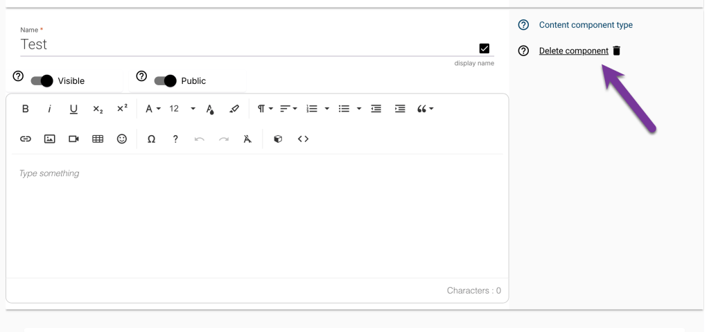 screenshot of Delete component link