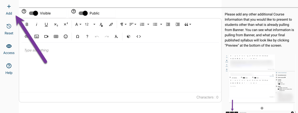 screenshot of add button