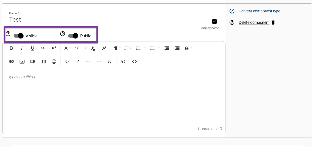 screenshot showing visible and public toggles