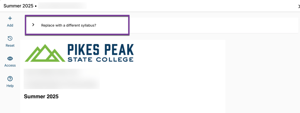 screenshot of replace with a different syllabus drop down