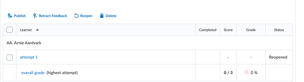 screenshot of reopened attempt notification in the status column