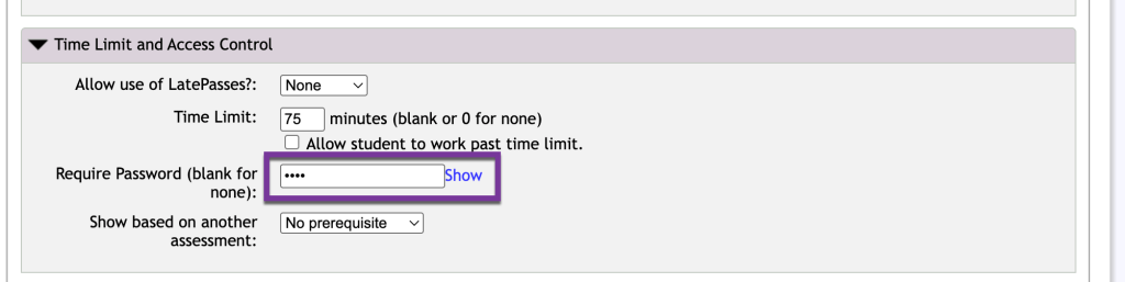 screenshot of Require password field