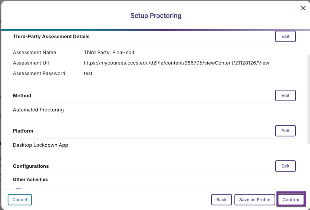 screenshot of confirm button