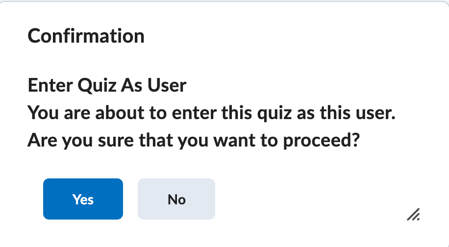 screenshot of enter quiz as user confirmation window