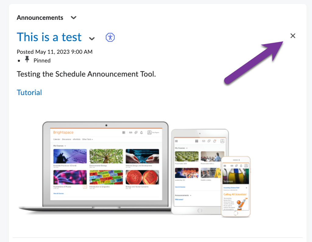 screenshot of x icon on announcment