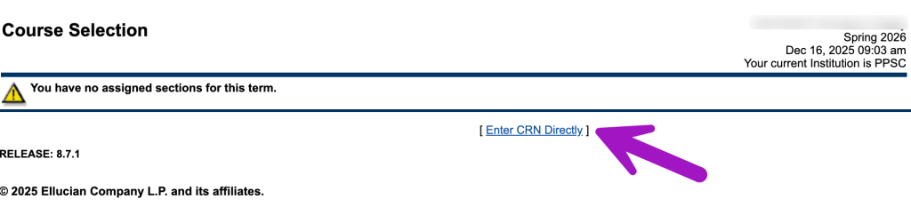 screenshot of enter crn directly link