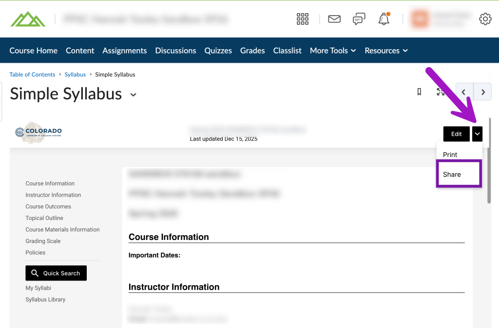screenshot of drop down with share selected