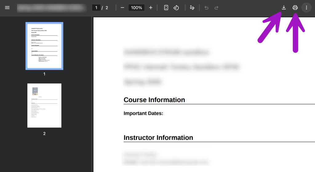 screenshot of download arrow and print icon