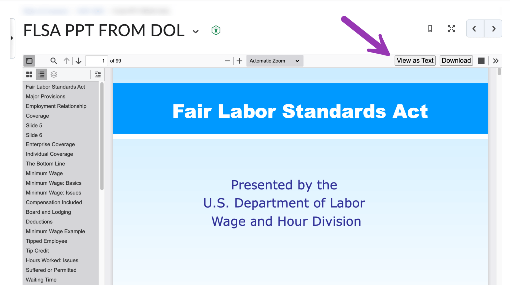 screenshot of view as text button