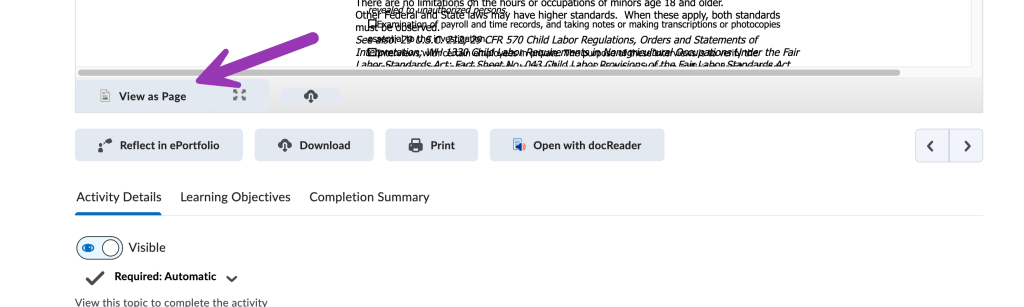 screenshot of view as page button