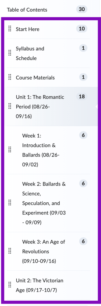 screenshot of unit structure example with module expanded to show sub-module weeks.