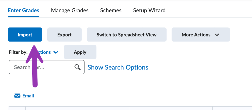 screenshot of import button