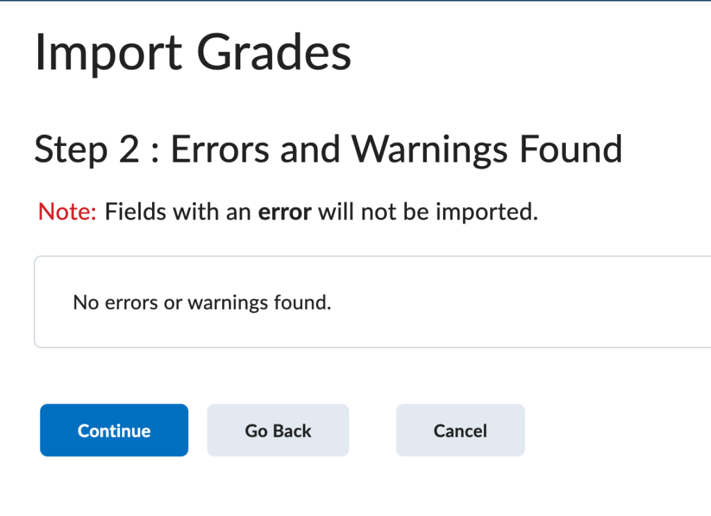 screenshot of import grades screen