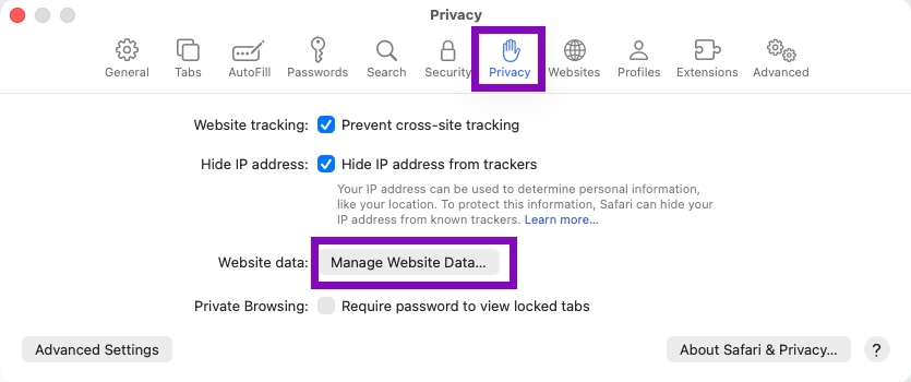 screenshot of privacy settings