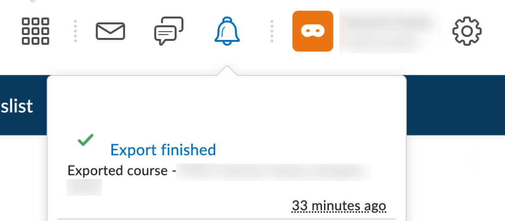 screenshot of export finished notification