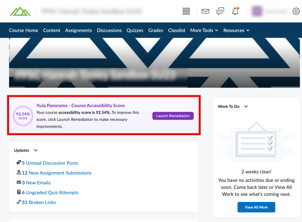screenshot of course accessibility score banner