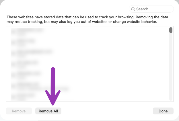 screenshot of remove all button