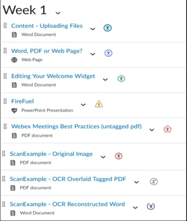 screenshot of d2l module with badges for each file