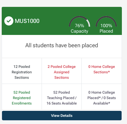 screenshot of music class example showing number of pooled sections and enrollments. view details button pictured.